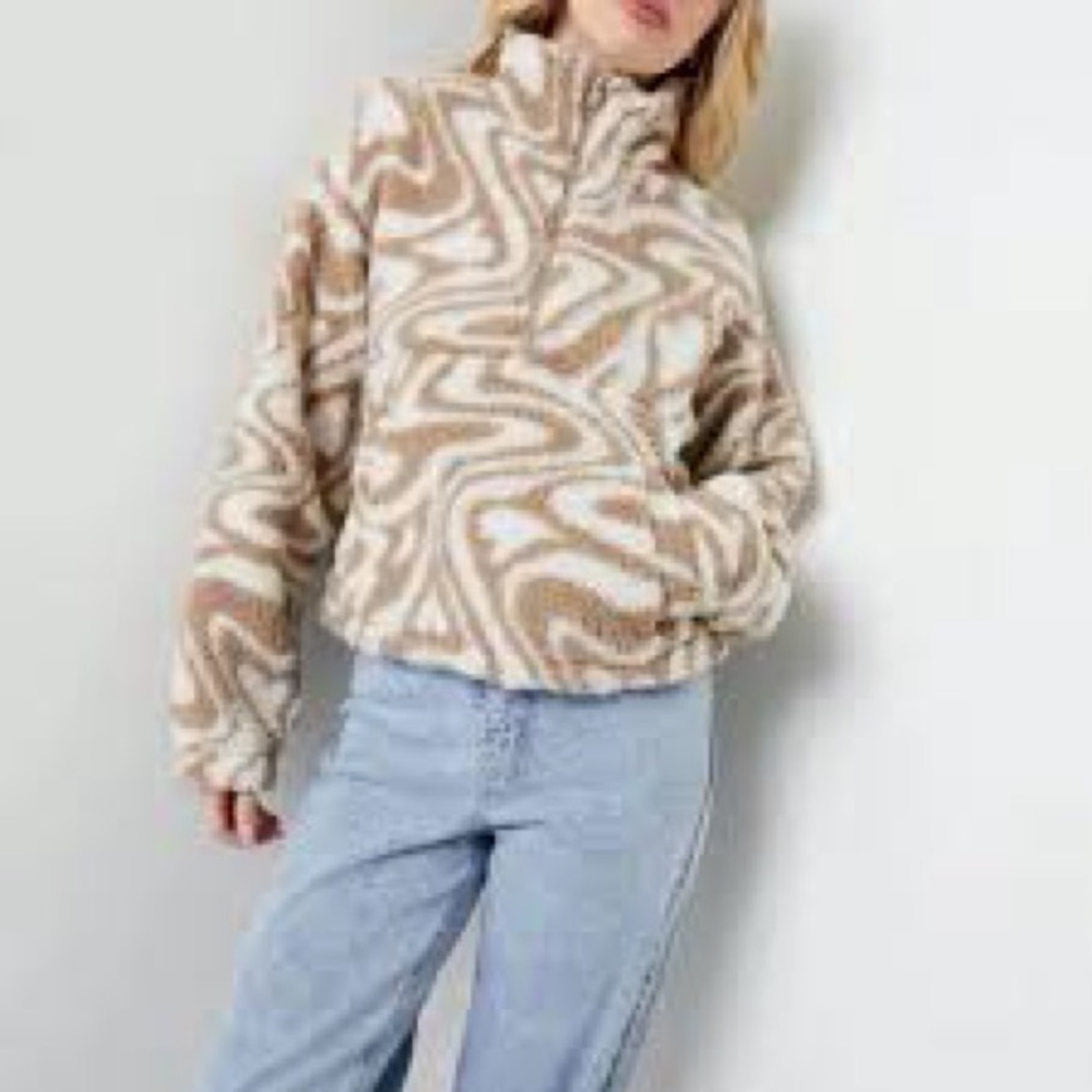Ardene Women’s Tan/Cream Swirl 1/4 Zip Long Sleeve Fleece Medium (Very warm!)